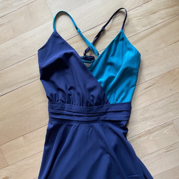Navy and Teal Scarf Dress - Picture 1 of 7
